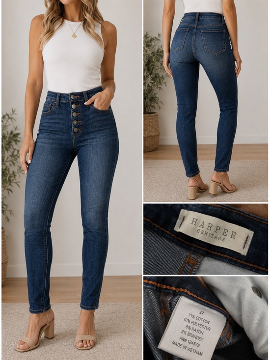 Francesca's Collections Denim - Harper Heritage NWOT High Rise Button Fly Skinny Jeans Dark Wash Size 27